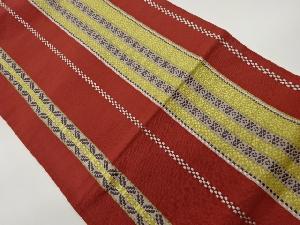 本場筑前博多縞に幾何学模様織出し全通洒落袋帯